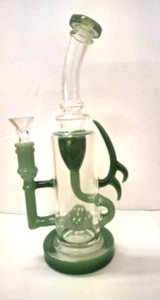 Water Pipe Glass Bent Neck 10.5" Hypnotic w/Perc 14mm Male Bowl - Picture 1 of 4