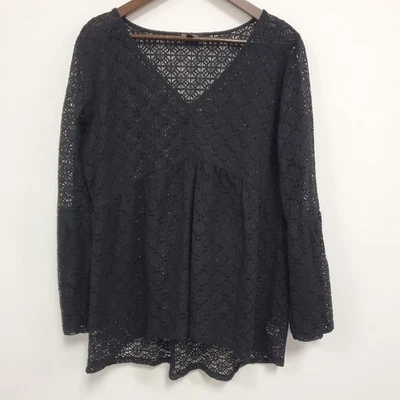 Relativity Womens Open Knit Fairy Grunge Babydoll Top Size XL Black Whimsigoth - Image 1 of 4