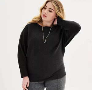 Nine West Women's 1X Black Dolman Ribbed Sweater - Picture 1 of 8