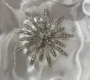Vintage Silver-tone Crystal Rhinestone Atomic Starburst MCM Brooch Pin - Picture 1 of 6