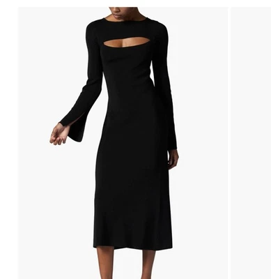 Equipment Femme Emelienne Long Sleeve Cutout Knit Midi Dress Black Bodycon, M - Image 1 of 4