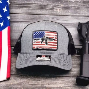 AR15 Trucker Hat, 2A Hat, American Flag Hat, 2nd Amendment Gift, Patriotic Gift - Picture 1 of 7