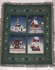 Warren Kimble Weihnachten Collage Wandteppich Überwurf mit Rentier, Stern & Baumrand EUC - Bild 1 von 10