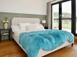 PELLE DI PECORA GIGANTE triplo lancio blu vera pelle di pecora 64" x 46" - Foto 1 di 7