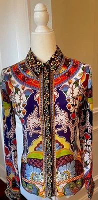 Alice  &  Olivia Dynamic On The Road Colorful Silk  Blouse NWT Sz M - Image 1 of 4