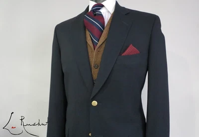 Paul Stuart Silky powder Classic navy blue gold textured button sport coat 42 L - Image 1 of 4