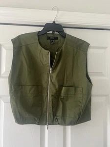 Forever 21 Womens Army Green Zip Pocket Military Vest - NEW WITHOUT TAGS - Sz L - Picture 1 of 10