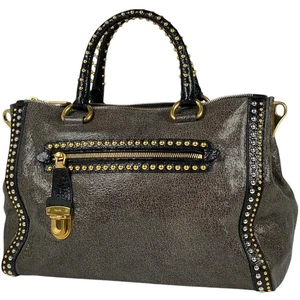 PRADA Logo Plate Handbag with Distressed Finish Shoulder Bag Handbag #BS2716 - Picture 1 of 6