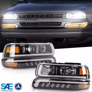 Für 99-02 Chevy Silverado 00-06 Suburban Tahoe DOT LED Scheinwerfer mit Stoßstangenlicht - Bild 1 von 8