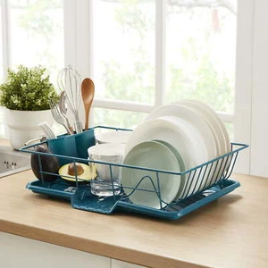 Sweet Home Collection 3-Piece Kitchen Sink Dish Drainer Set- Teal,Smooth - Picture 1 of 5