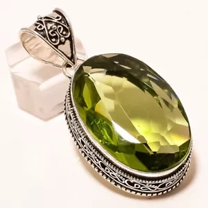 Peridot Gemstone 925 Sterling Silver Vintage Style Pendant 2.17" N563 - Picture 1 of 7