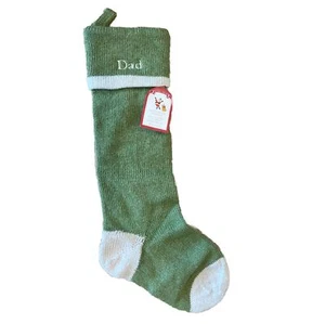 New POTTERY BARN KIDS Fair Isle Knit CHRISTMAS STOCKING Monogram DAD green - Picture 1 of 3