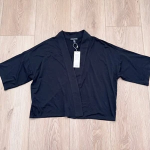 Cárdigan Chaqueta Estilo Kimono Negro Manga 3/4 Algodón Orgánico M Nuevo con Etiquetas Eileen Fisher - Imagen 1 de 6