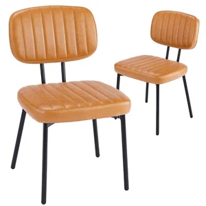 Set of two Dining Chairs, Black/White/Brown Leather Armless Chairs - Picture 1 of 13