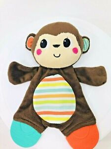 Bright Starts Brown Plush Monkey Stripes Baby Teether Crinkle Toy Soft Eyes 