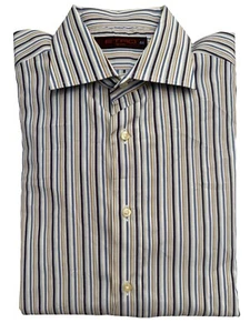 Etro Milano Spa Via Spartaco Purple Yellow Striped ButtonUp Italy Dress Shirt 44 - Picture 1 of 7