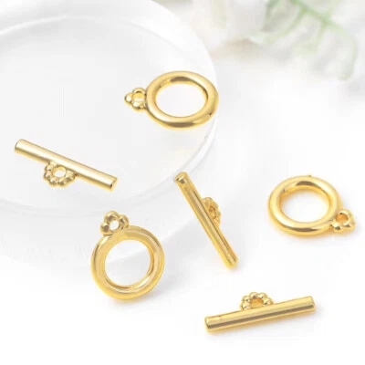 10pcs Gold Round Ring Toggle Clasp,Circle Toggle Clasp,Bracelet Connector Clasp - Image 1 of 3