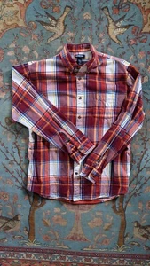 Lands End Burgunderrot Weiß Blau Gelb Kariert Baumwolle Tailored Fit Flanell L - Bild 1 von 2