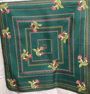 Jean Pierre Robin Polyester Scarf Red Mushrooms on Dark Green Background 20” - Picture 1 of 4