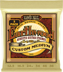 ERNIE BALL 3005 EARTHWOOD CUST MED- PACK DE 3 JEUX CORDES GUITARE AC. 12.5-56 - Picture 1 of 2