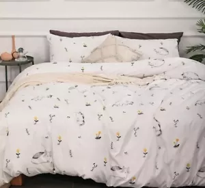 NIP King Cat Print White and Gray Duvet Cover 3-Piece Set - Picture 1 of 12