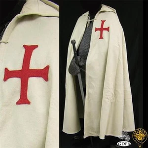 CABALLERO CRUZADO MEDIEVAL TEMPLARIO Mezcla de Lana Blanca Natural CAPA CAPA Nueva - Imagen 1 de 1