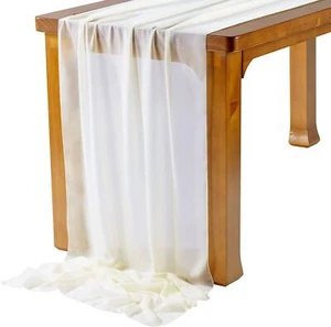 Beige Chiffon Table Runner: 27x120" Long Romantic Rustic Wedding Runner 10 Ft - Picture 1 of 6