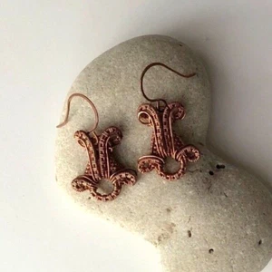 Copper Dangle Earrings artisan hand crafted wire wrapped Temple set US statement - Picture 1 of 5