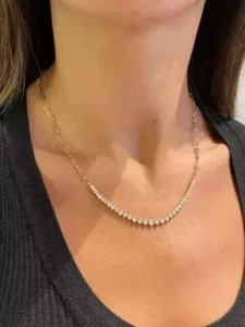 3 Ct Round Lab-Created Diamond Women's Tennis Necklace 14K Yellow Gold Plated - Picture 1 of 5