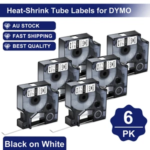 6Pack 18053 Heat Shrink Tube Black on White for DYMO Rhino 1000 6000 9mm×1.5m - Imagen 1 de 12