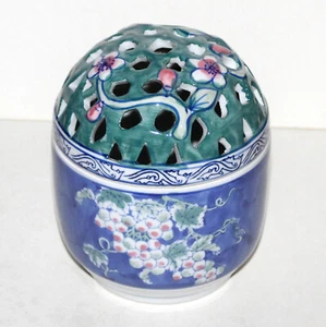 De colección Grande Cerámica Popurrí Contenedor Rana Jarrón Decoración China Azul Tapa Asiática - Imagen 1 de 10