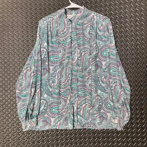 Vintage Alfred Dunner Green Paisley Geometric Pattern Button Down Shirt Sz 40 - Picture 1 of 7