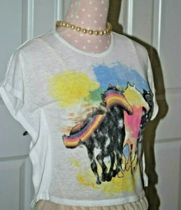 Signorelli Girls White Horses Graphic T Shirt Size S (8) - Picture 1 of 3