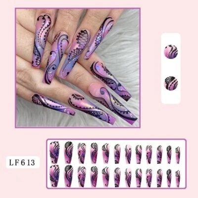 Handmade False Nail  Hippocampal  French Coffin Long Press on Nails for Manicure - Image 1 of 2