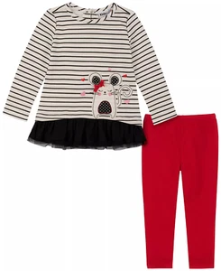 Kids Headquarters BLACK/WHITE Little Girls Striped Terry Tunic Legging Set, US 5 - Picture 1 of 1