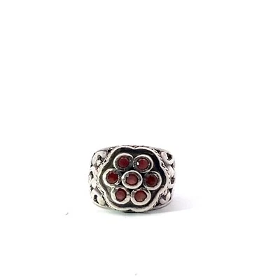 Argento Sterling 15.4mm Creato IN Laboratorio Granato Scroll Fiore Grappolo Ring - Immagine 1 di 4