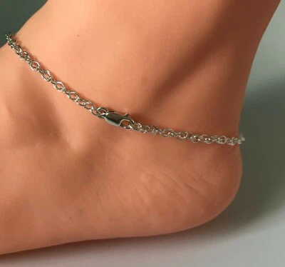 Tobillo de plata esterlina, pulsera de cadena de cuerda de plata 925 sólida, tamaños personalizados Foto 1 de 4