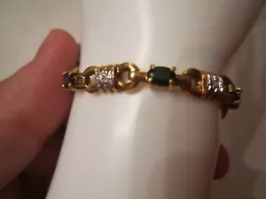 STERLING SILVER TENNIS BRACELET - BLACK & WHITE STONES OR CRYSTALS? - TUB SC-6 - Picture 1 of 5