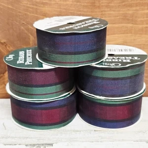 5 carretes de guirnalda de cinta navideña vintage Offray Darice a cuadros artesanías navideñas A1 - Imagen 1 de 5