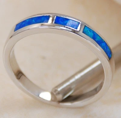 Классный синий огонь опал ручной работы ювелирных изделий серебряное кольцо размер 7,5 R6046 - Изображение 1 из 4