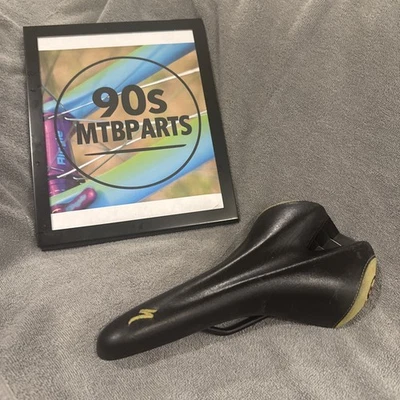Sillín de bicicleta de montaña Specialized S Works BG7 de 1990 negro amarillo bordado Foto 1 de 4