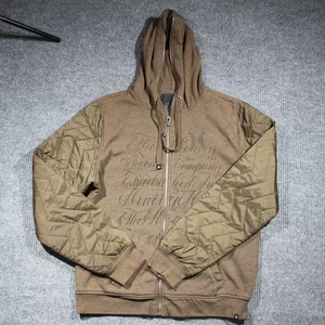 Hurley Quilted Hoodie Mens Large Brown Quilted Sleeves Surf Y2K Retro Full Zip - Picture 1 of 8
