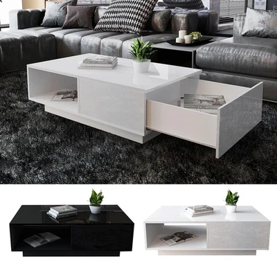 Modern High Gloss Coffee Table with Storage – Rectangular Living Room Centerpiec - Image 1 of 4