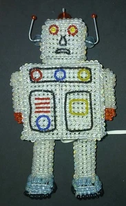Robot Lamp Glowing Beaded Body Folk Art Style 10" Tall Pre-owned Condition - Picture 1 of 7