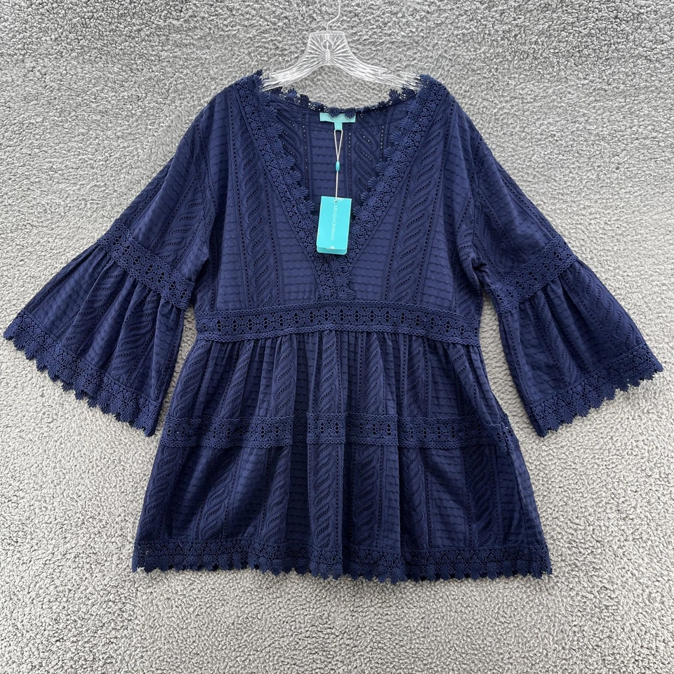 Vestido Melissa Odabash Para Mujer Grande Azul Marino Victoria Ojales Encaje Cubrir Playa Foto 1 de 4