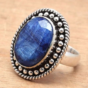 Blue Sapphire Gemstone Handmade Silver Jewelry "6.5" - Picture 1 of 8