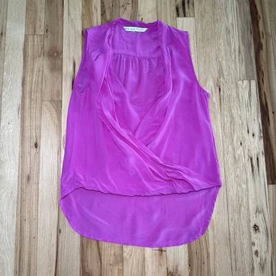 Trina Turk 100% Silk Drape High Low Magenta Tank Blouse Petite - Image 1 of 4