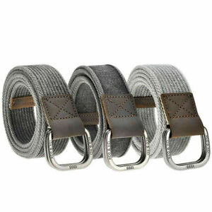 Canvas Webbing Belt Double D-ring Buckle Casual Waistband Leather Edge Cover