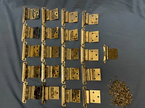 Mid-Century Cabinet HINGES Lot of 21 - Vintage Chrome Hardware Screws Steampunk Cover
