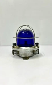 Lámpara de techo mampara antigua de metal de hierro recuperado marino interior/exterior de vidrio azul - Imagen 1 de 9